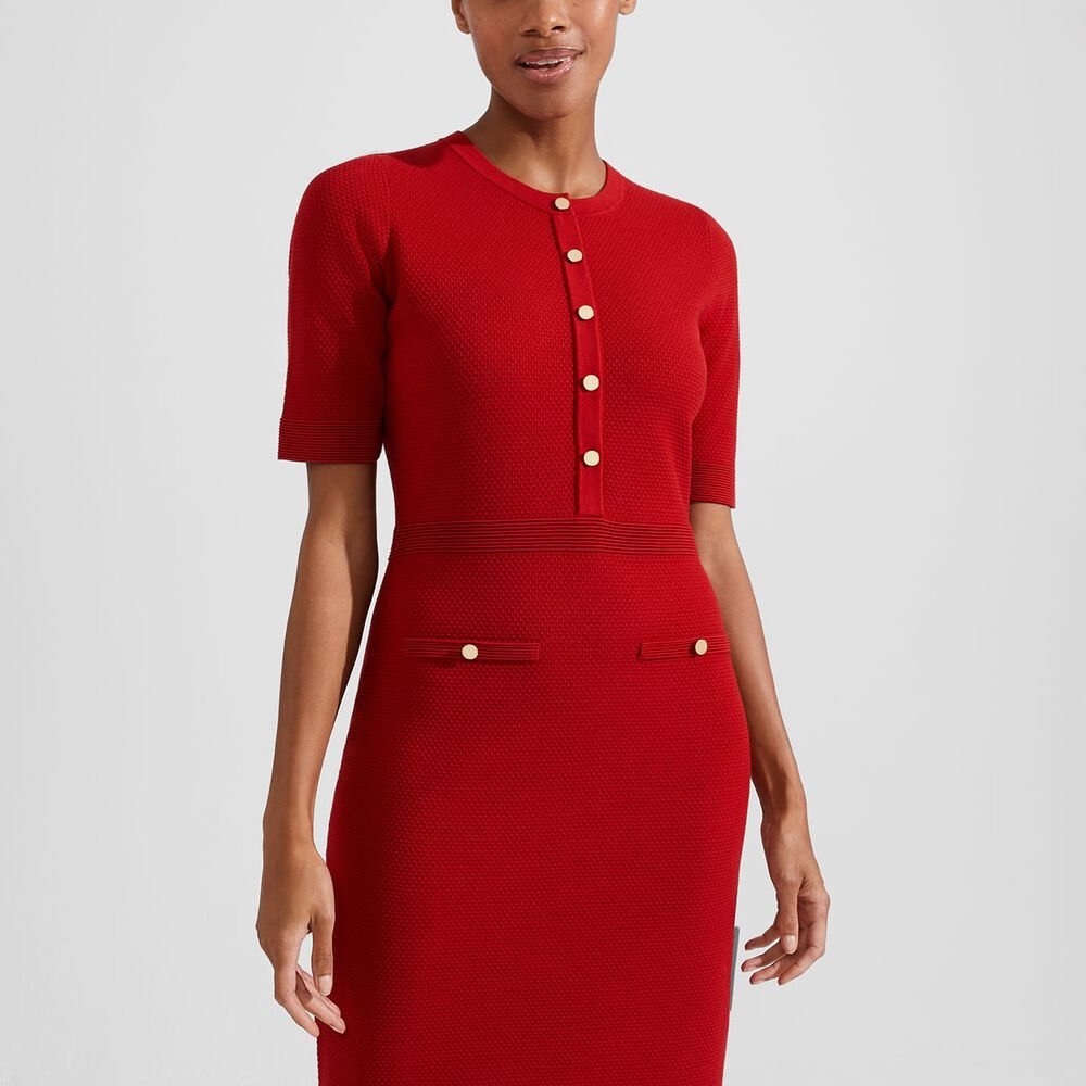 Hobbs London Noa Knitted Dress with Gold Button Detail – Size 10 - Picture 2 of 10